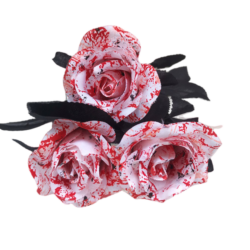 Lot de 3 tiges de roses en vrac de 14 pouces avec style sanglant pour Halloween