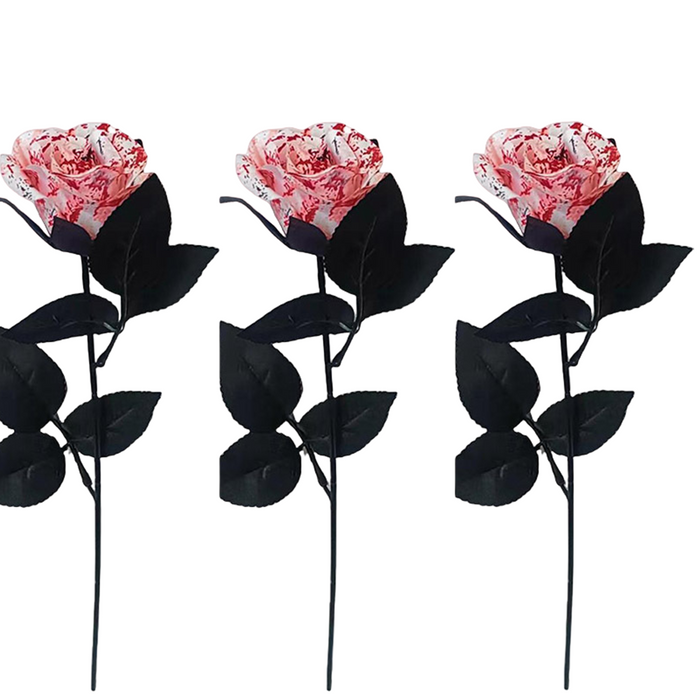 Bulk 3pcs 14" Halloween Flowers Rose Stems with Blood Style Wholesale