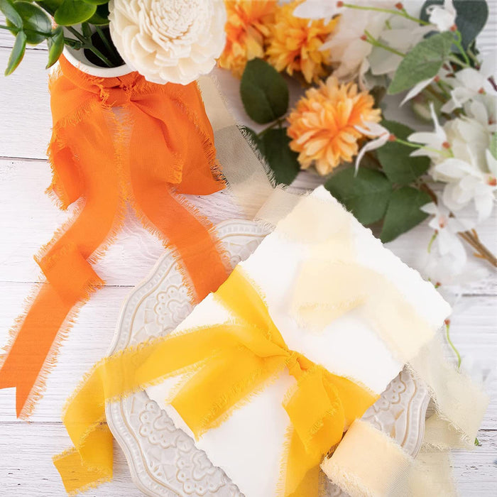 A granel, 22 colores, 5,4 Yd, flecos hechos a mano, gasa, cinta similar a la seda, cinta lisa para decoración para fiesta de boda, venta al por mayor