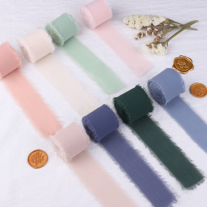 Bulk 22 Colors 5.4 Yd Handmade Fringe Chiffon Silk-Like Ribbon Smooth Ribbon for Wedding Party Decoration Wholesale