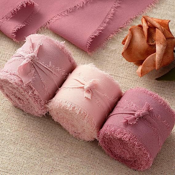 Bulk 3Pcs Handmade Fringe Chiffon Ribbon Mixed 5.4 Yd Smooth Ribbon for Wedding Party Decoration Wholesale
