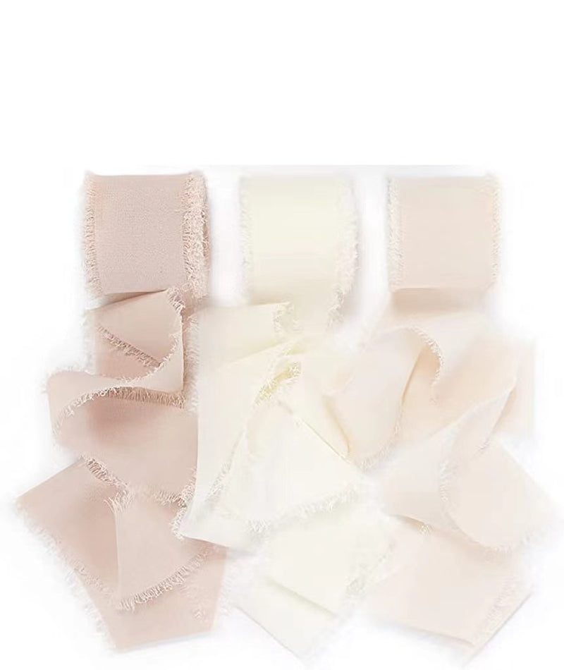 Bulk 3Pcs Handmade Fringe Chiffon Ribbon Mixed 5.4 Yd Smooth Ribbon for Wedding Party Decoration Wholesale