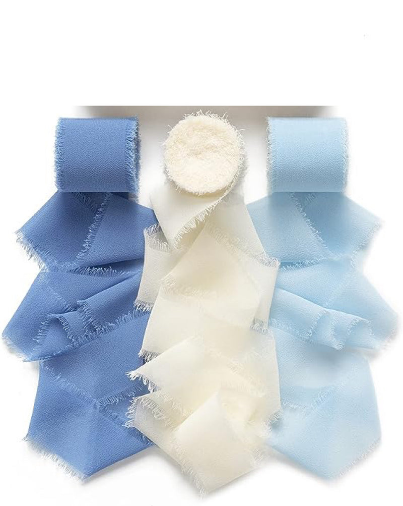 Bulk 3Pcs Handmade Fringe Chiffon Ribbon Mixed 5.4 Yd Smooth Ribbon for Wedding Party Decoration Wholesale