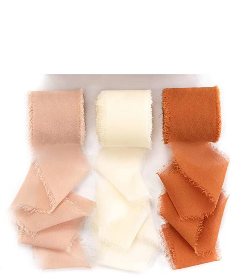 Bulk 3Pcs Handmade Fringe Chiffon Ribbon Mixed 5.4 Yd Smooth Ribbon for Wedding Party Decoration Wholesale