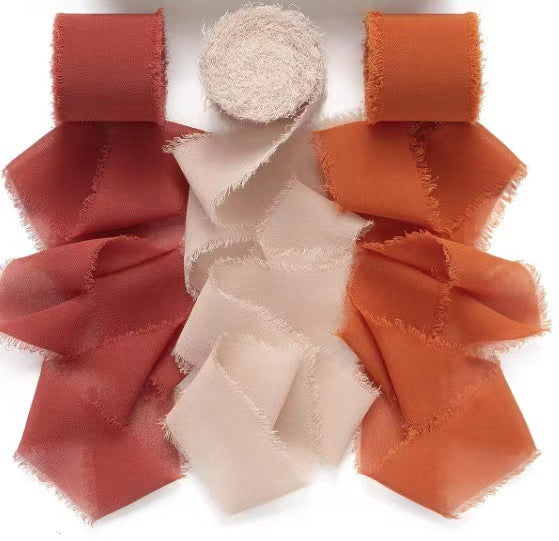 Bulk 3Pcs Handmade Fringe Chiffon Ribbon Mixed 5.4 Yd Smooth Ribbon for Wedding Party Decoration Wholesale