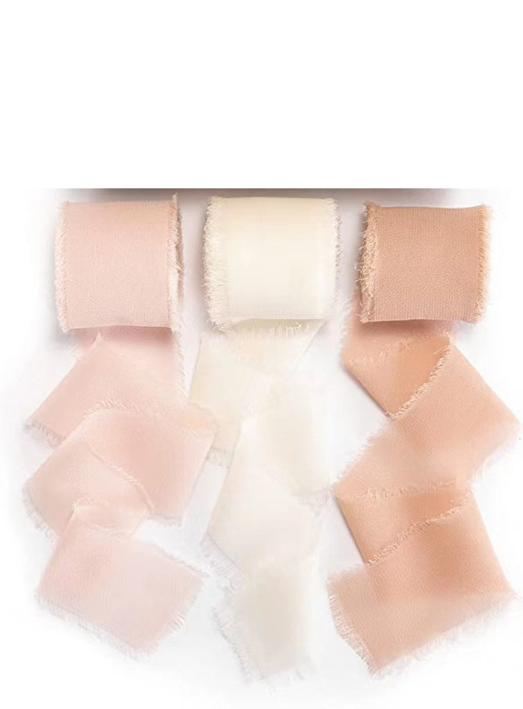 Bulk 3Pcs Handmade Fringe Chiffon Ribbon Mixed 5.4 Yd Smooth Ribbon for Wedding Party Decoration Wholesale