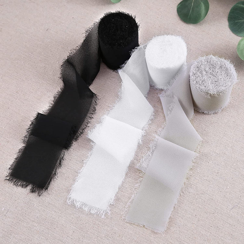Bulk 3Pcs Handmade Fringe Chiffon Ribbon Mixed 5.4 Yd Smooth Ribbon for Wedding Party Decoration Wholesale