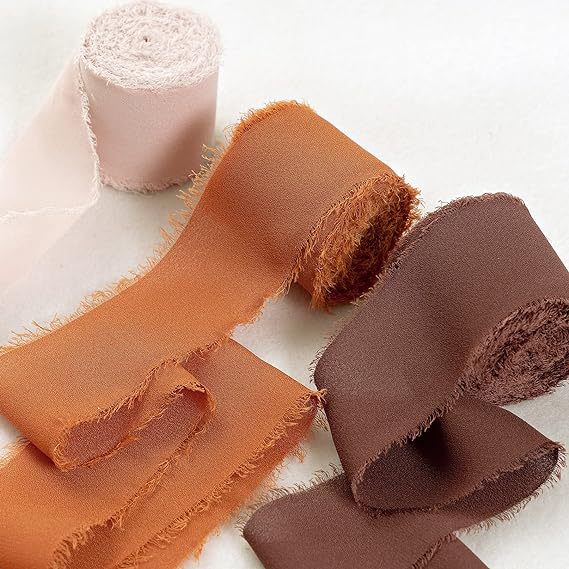 Bulk 3Pcs Handmade Fringe Chiffon Ribbon Mixed 5.4 Yd Smooth Ribbon for Wedding Party Decoration Wholesale