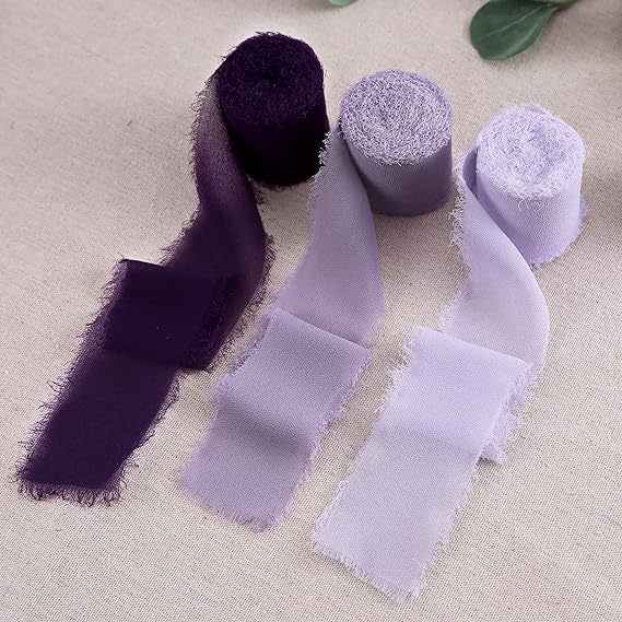 Bulk 3Pcs Handmade Fringe Chiffon Ribbon Mixed 5.4 Yd Smooth Ribbon for Wedding Party Decoration Wholesale