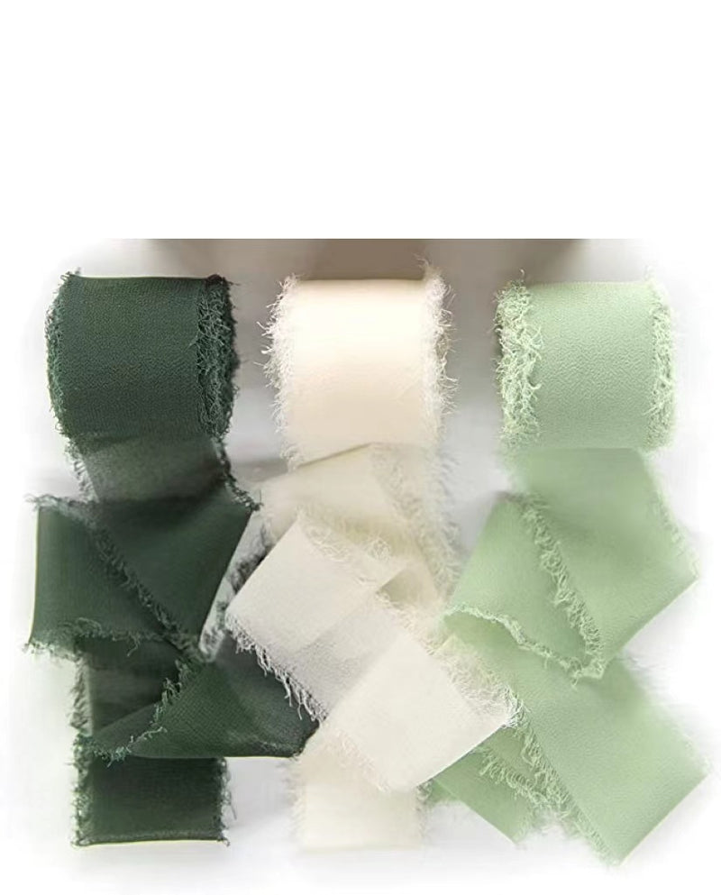 Bulk 3Pcs Handmade Fringe Chiffon Ribbon Mixed 5.4 Yd Smooth Ribbon for Wedding Party Decoration Wholesale