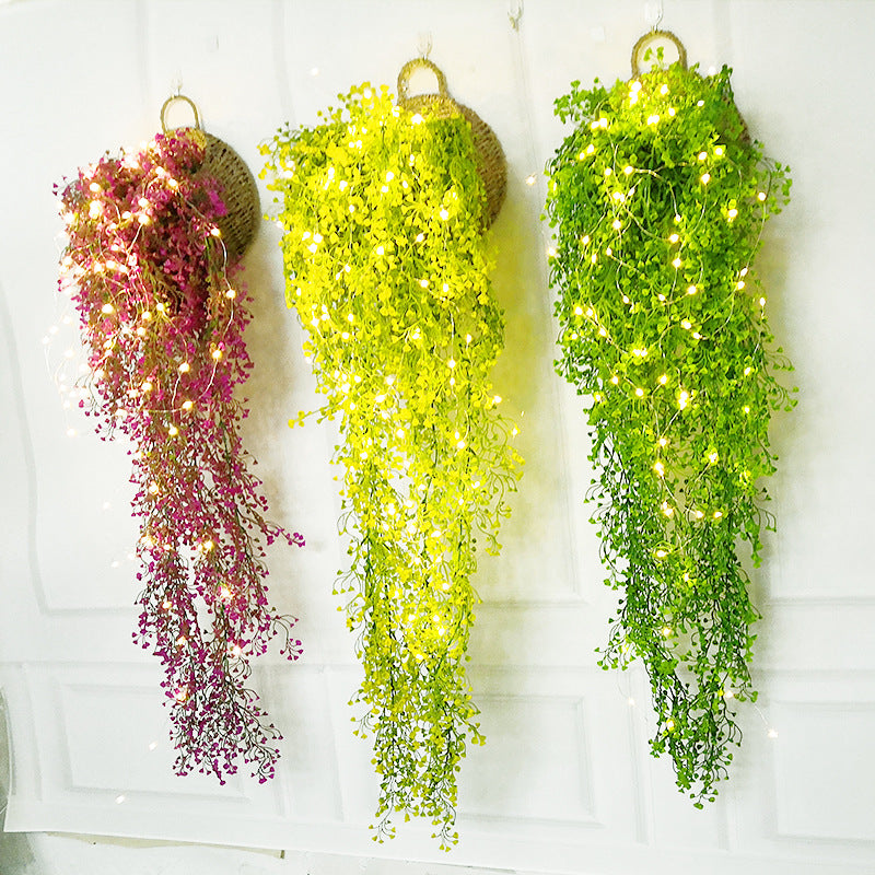 Plantes artificielles suspendues en vrac Fleurs avec lumières LED Panier Papillon pour café Mur Maison Jardin Porche Mariage Guirlande Décoration extérieure En Gros