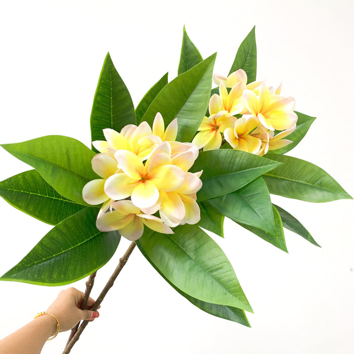 A granel, 35 "de largo, tallos de frangipani hawaianos, rama de pulverización, toque Real, arreglo Floral de Plumeria Artificial, venta al por mayor