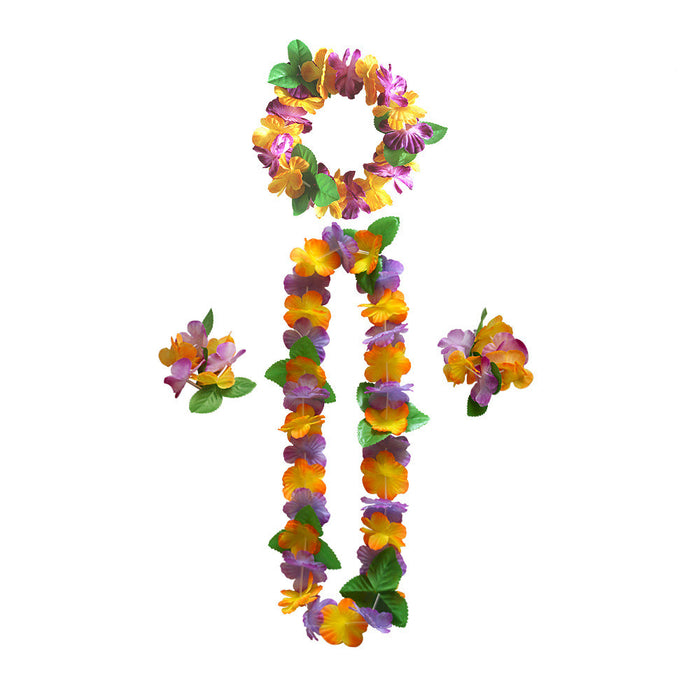Bulk 4Pcs Hawaiian Leis Flowers Necklaces Headbands and Wristbands for Beach Party Wholesale