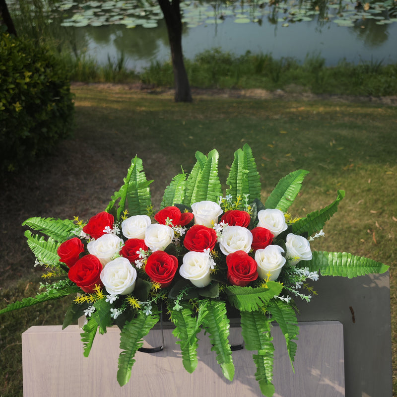 Bulk Exclusive White and Red Rose Cemetery Flower Headstone Flower Saddle Wholesale
