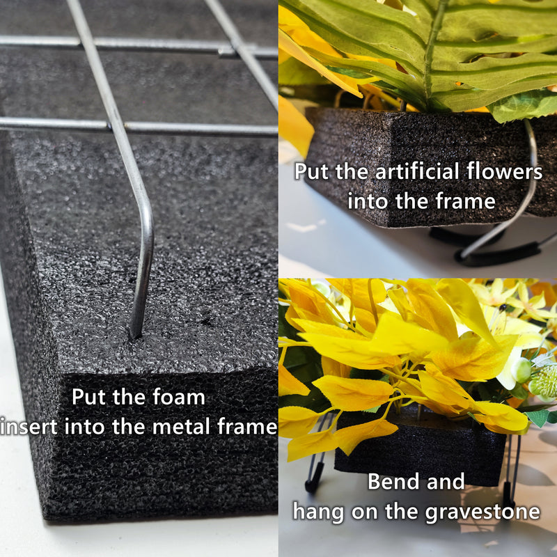 Bulk Exclusive 12" Headstone Artificial Flower Saddle with Foam with Floral Foam for Grave Headstone Cemetery Floral Arrangements Decor Wholesale