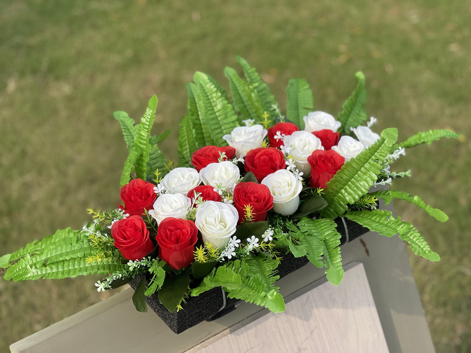 Bulk Exclusive White and Red Rose Cemetery Flower Headstone Flower Saddle Wholesale