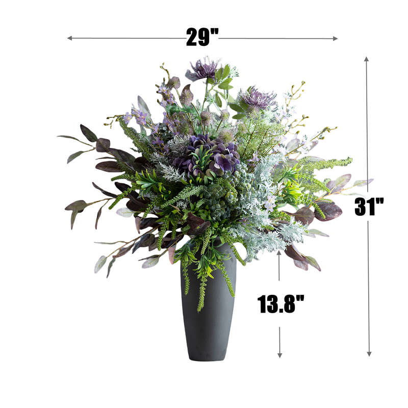 Bulk 31" Artificial Green Purple Flower Bouquet with Vase – Elegant Decor for Hotel Lobby & Reception Wholesale