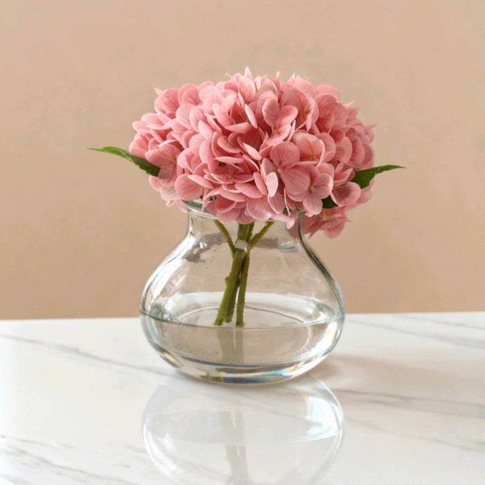 Bulk Real Touch Artificial Hydrangea Arrangement in Glass Vase with Faux Clear Water Wholesale