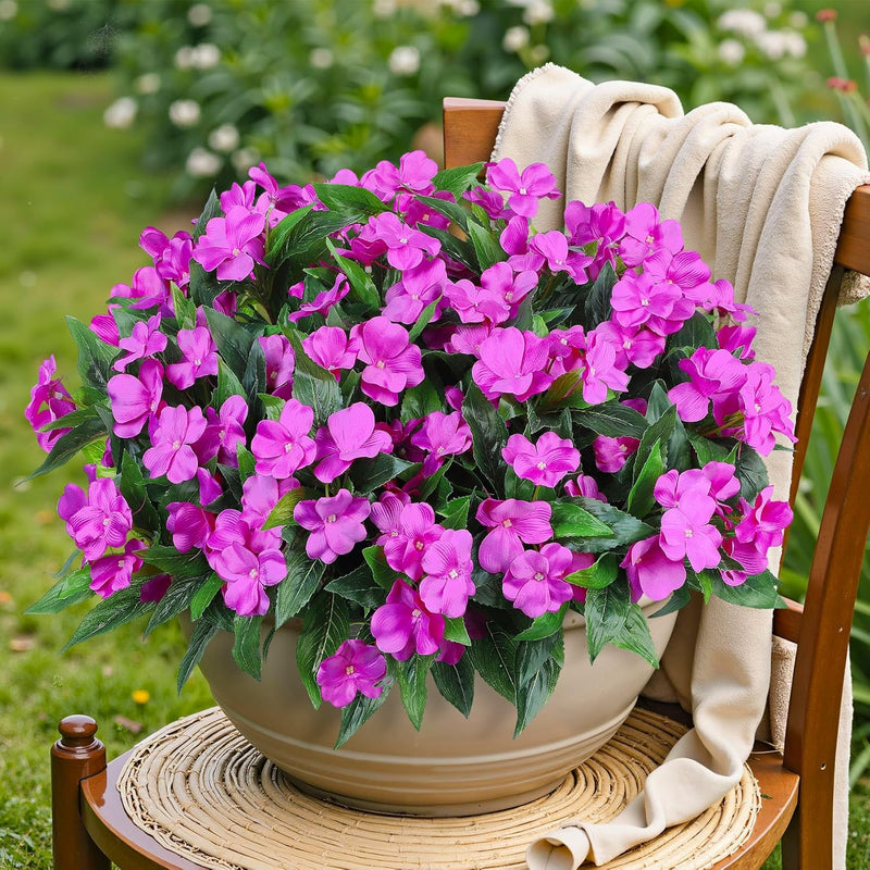 Bulk 10 Bundles 16" Impatiens Bush UV Resistant Artificial Impatiens Bouquet Flowers for Outdoors Wholesale