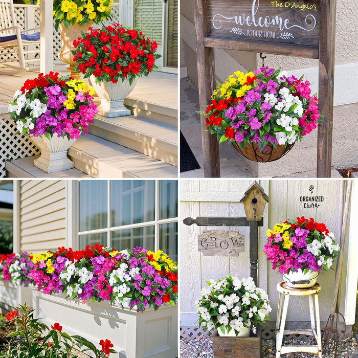 Bulk 10 Bundles 16" Impatiens Bush UV Resistant Artificial Impatiens Bouquet Flowers for Outdoors Wholesale