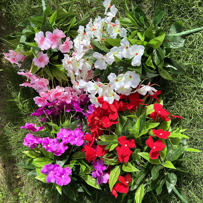 Bulk 2025 Upgraded Large Impatiens Bush 24 Stems Outdoor Artificial Flowers UV Resistant Wholesale
