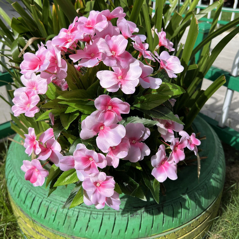 Bulk 2025 Upgraded Large Impatiens Bush 24 Stems Outdoor Artificial Flowers UV Resistant Wholesale