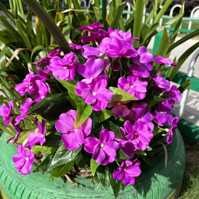 Bulk 2025 Upgraded Large Impatiens Bush 24 Stems Outdoor Artificial Flowers UV Resistant Wholesale