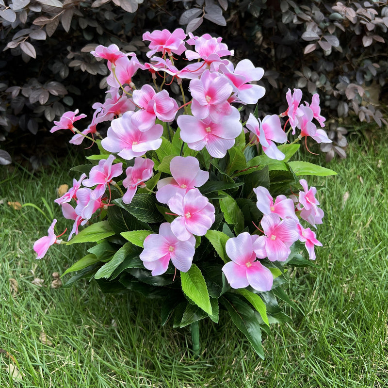 Bulk 2025 Upgraded Large Impatiens Bush 24 Stems Outdoor Artificial Flowers UV Resistant Wholesale