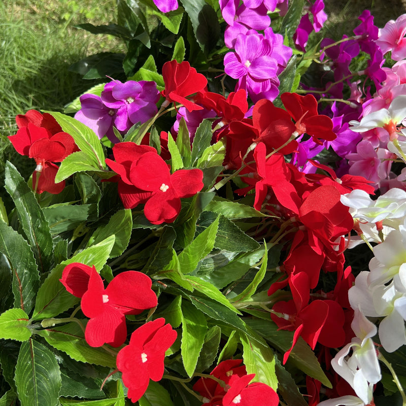 Bulk 2025 Upgraded Large Impatiens Bush 24 Stems Outdoor Artificial Flowers UV Resistant Wholesale