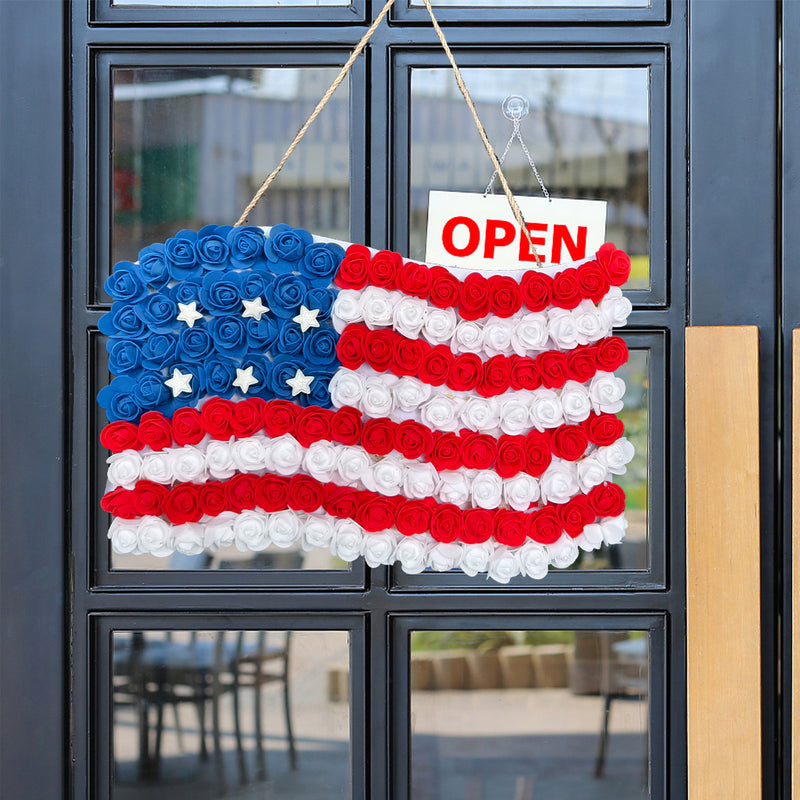 Bulk Independence Day Hanging Sign Rose Floral Wreath Holiday Decoration Wholesale