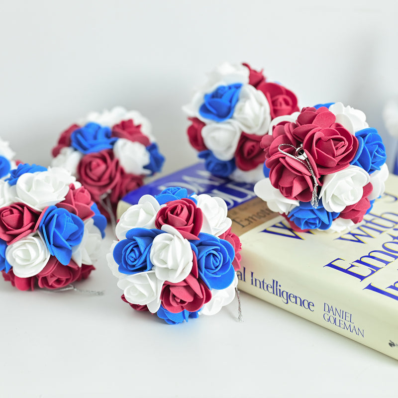 Bulk 6Pcs 3" Independence Day Hanging Rose Flower Ball  for Memorial Day Veterans Patriotic USA Themed Party Wholesale