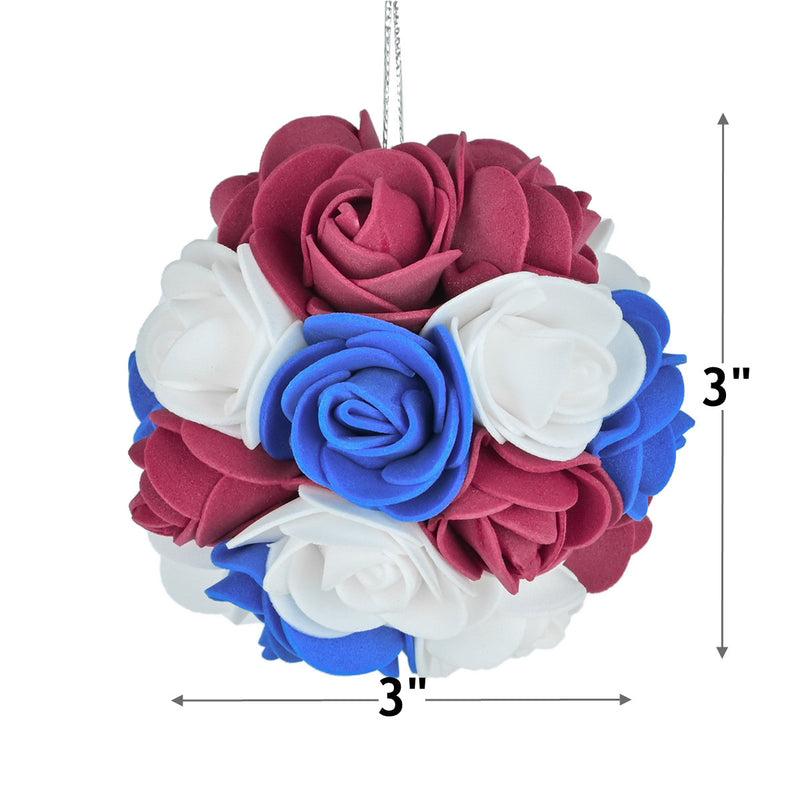 Bulk 6Pcs 3" Independence Day Hanging Rose Flower Ball  for Memorial Day Veterans Patriotic USA Themed Party Wholesale
