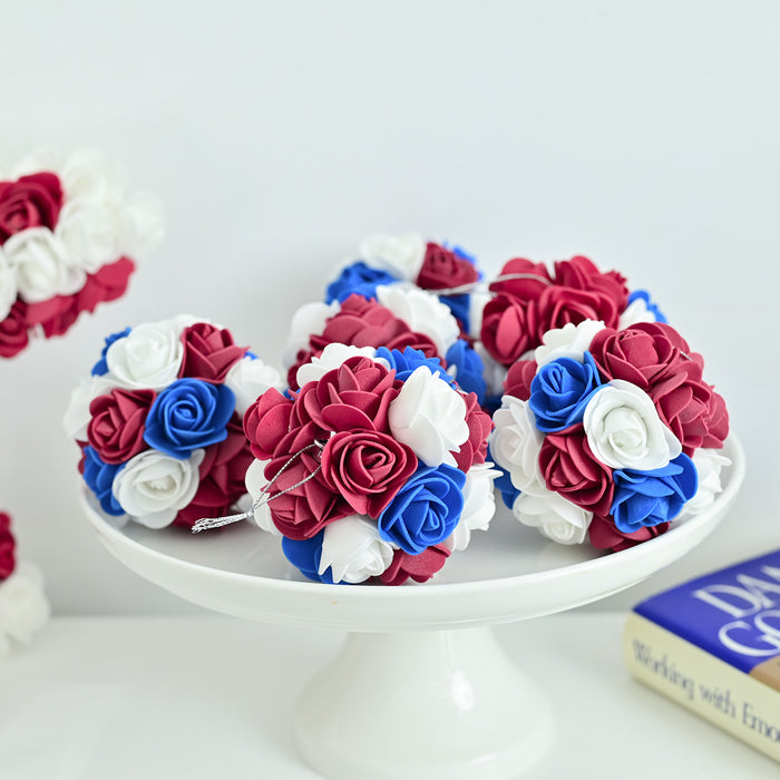 Bulk 6Pcs 3" Independence Day Hanging Rose Flower Ball  for Memorial Day Veterans Patriotic USA Themed Party Wholesale