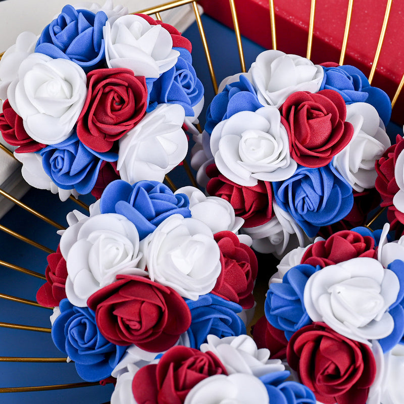Bulk 6Pcs 3" Independence Day Hanging Rose Flower Ball  for Memorial Day Veterans Patriotic USA Themed Party Wholesale