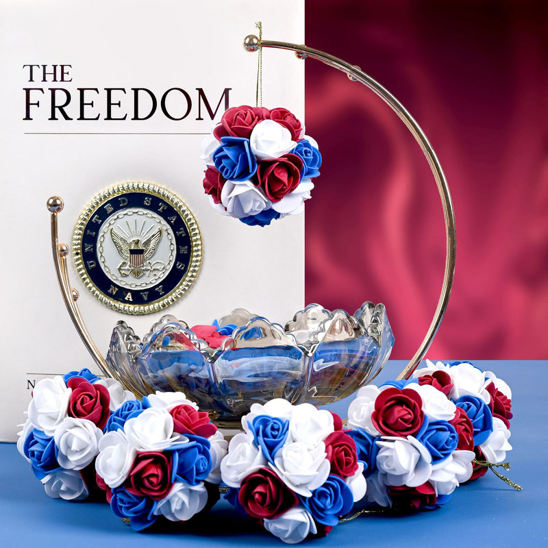 Bulk 6Pcs 3" Independence Day Hanging Rose Flower Ball  for Memorial Day Veterans Patriotic USA Themed Party Wholesale