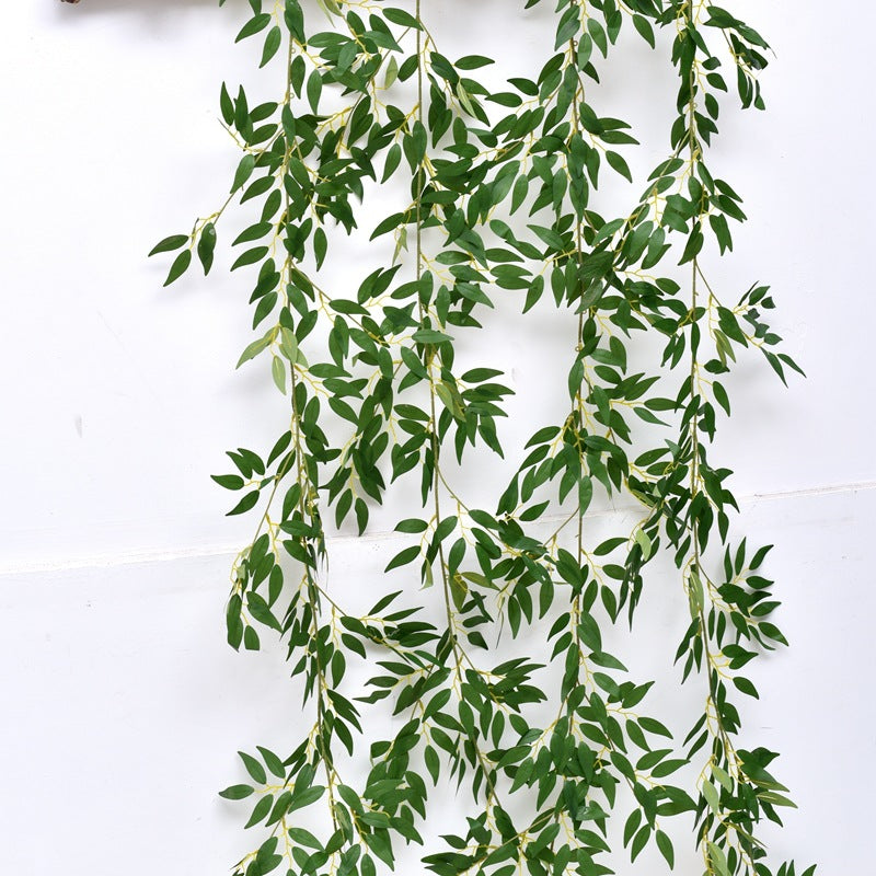 Bulk Italian Ruscus Greenery Artificial Silk Real Touch Willow Leaf Garland Wholesale