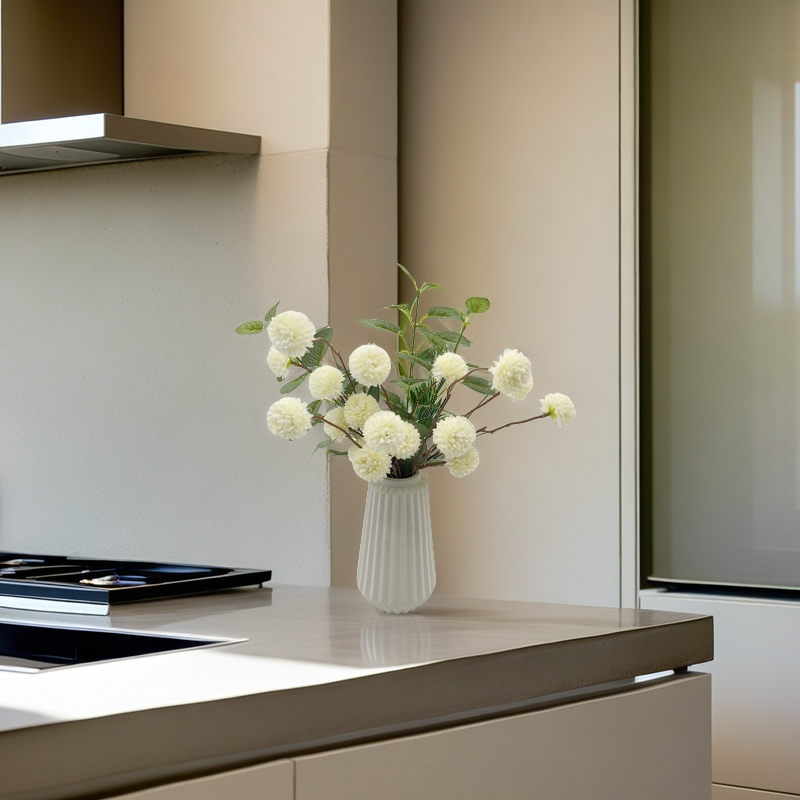 Bulk 16" Ivory White Pompon Mum Arrangement In Ceramic Vase Wholesale