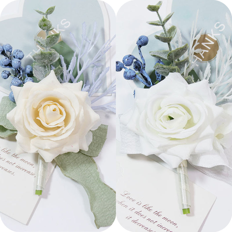 Boutonnière en eucalyptus blanc ivoire et verdure en gros