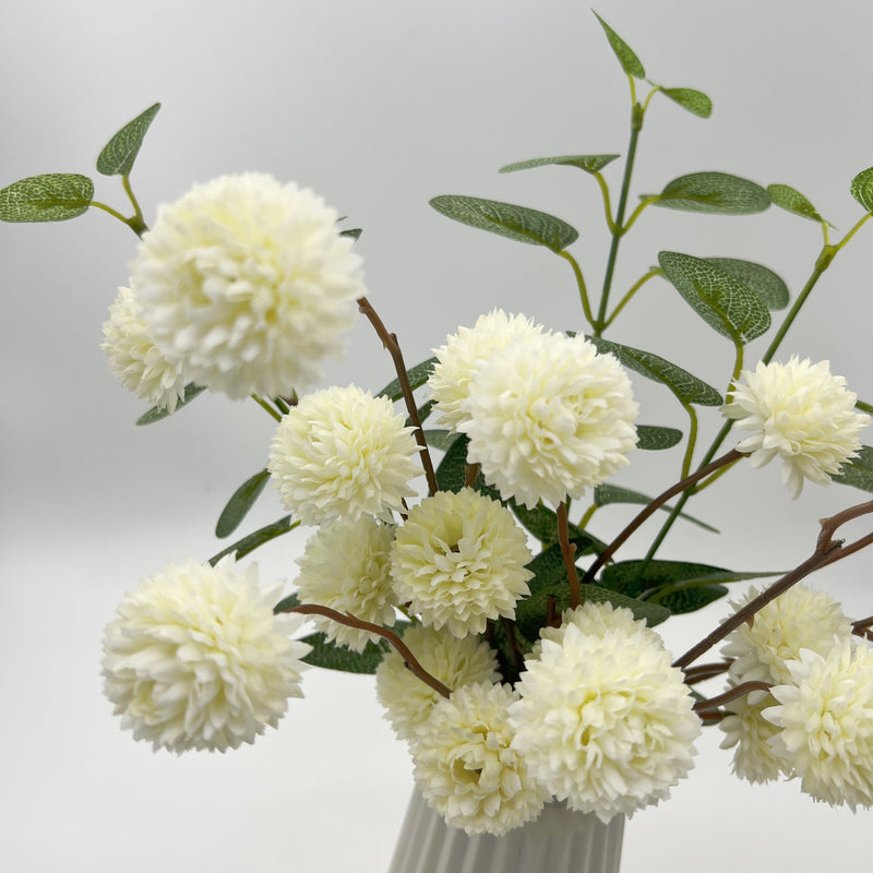 Bulk 16" Ivory White Pompon Mum Arrangement In Ceramic Vase Wholesale