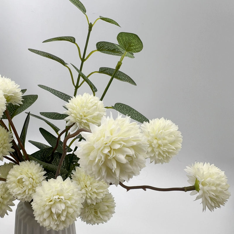 Bulk 16" Ivory White Pompon Mum Arrangement In Ceramic Vase Wholesale