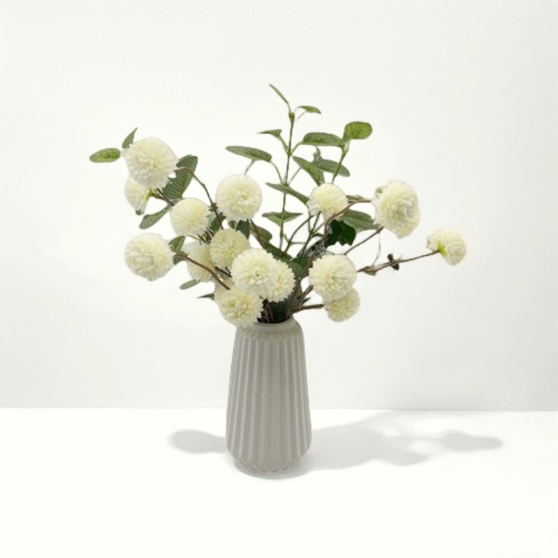 Bulk 16" Ivory White Pompon Mum Arrangement In Ceramic Vase Wholesale