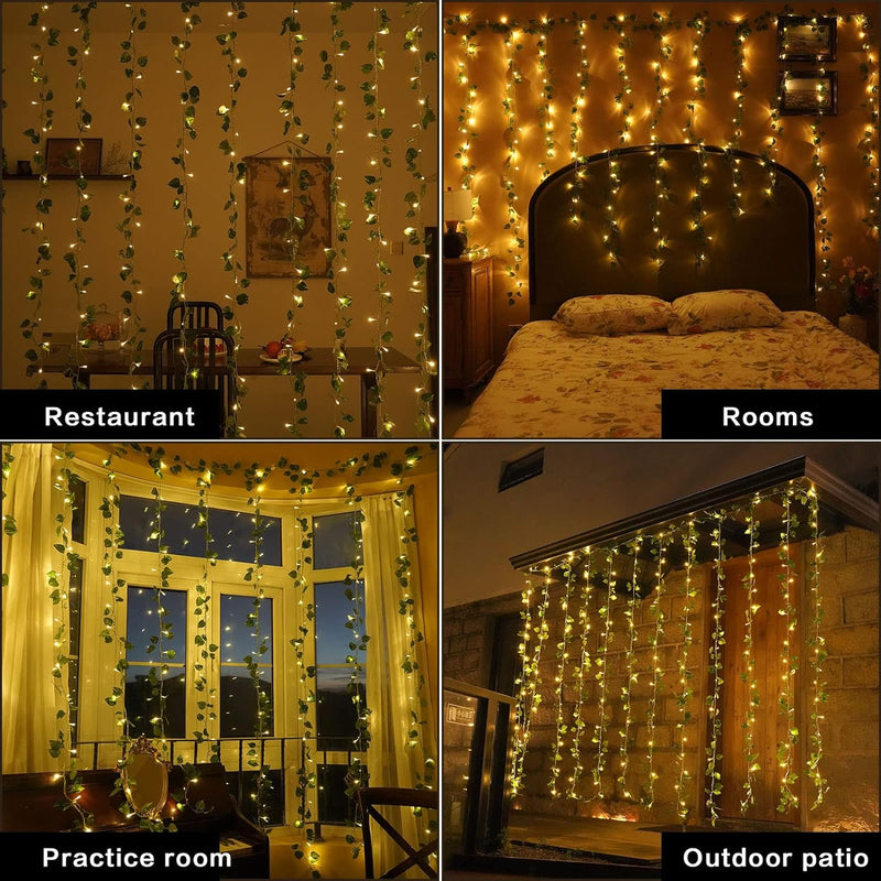 Bulk 24 Pack Artificial Ivy with LED String Light Leaves Wall Decor Leaf Plants Vines Greenery Garland Hanging Plant Vine for Room Garden Office Wedding Wall Decor Wholesale