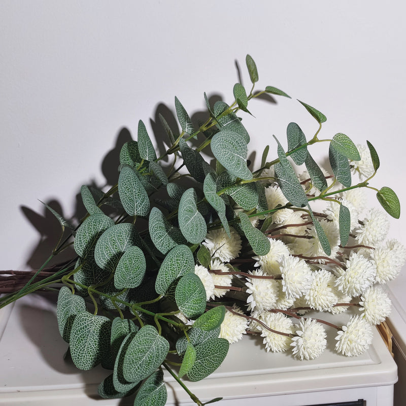 Bulk 21" Faux Cream Kiku Pom Pom Balls Floral Aesthetics Arrangement Potted Flowers Wholesale