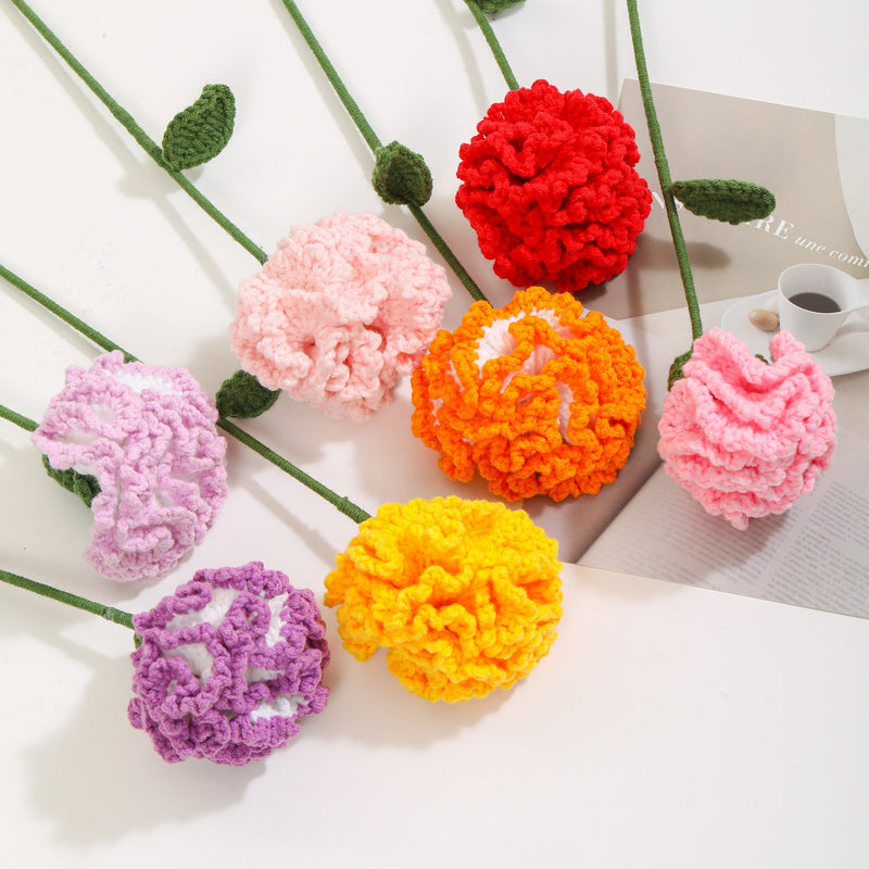 Bulk 2pcs 13.7" Knitted Bouquet of Flowers Crocheted Carnation Stems for Crafts Mother's Day Gifts Wholesale