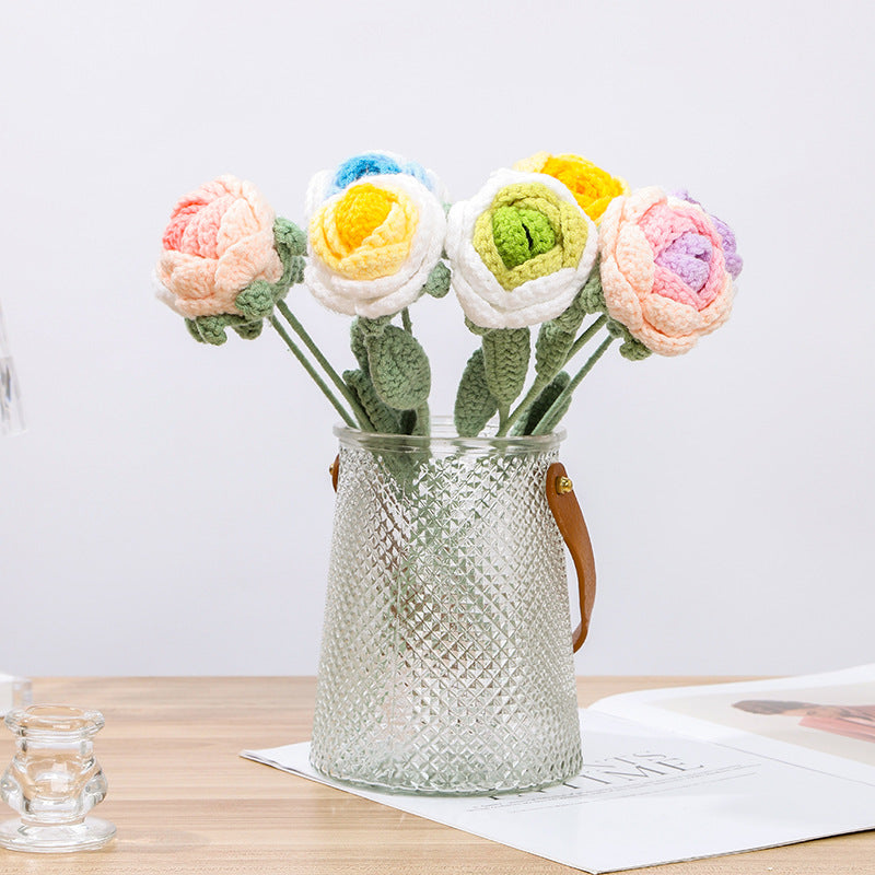 Crochet en vrac de fleur de pivoine au crochet fait à la main pour les arrangements de vases, décoration de bureau à domicile en gros