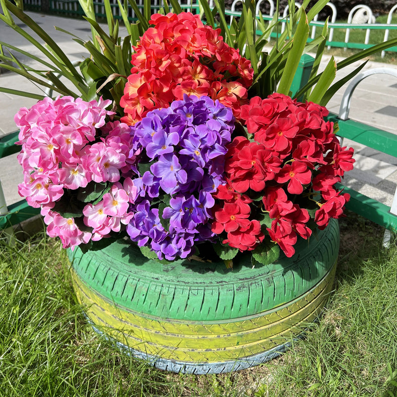 Bulk 2025 Upgraded Large Geranium Bush 24 Stems Outdoor Artificial Flowers  UV Resistant Wholesale