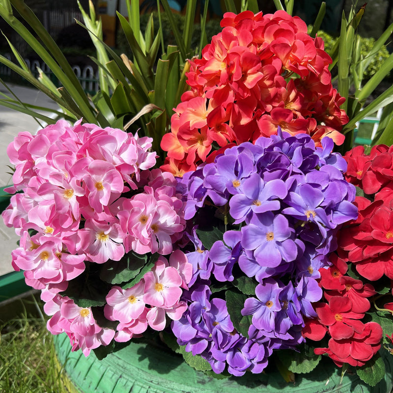 Bulk 2025 Upgraded Large Geranium Bush 24 Stems Outdoor Artificial Flowers  UV Resistant Wholesale