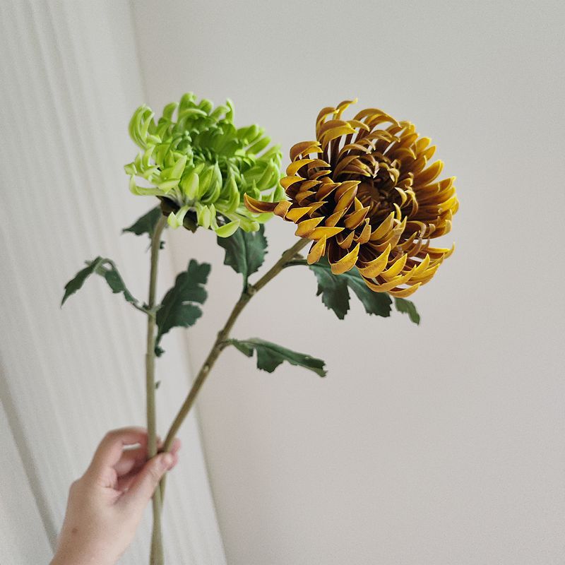 Chrysanthèmes à grosses têtes de 23,6 pouces de hauteur, tiges au toucher réel, fleurs d'automne et d'hiver en gros 
