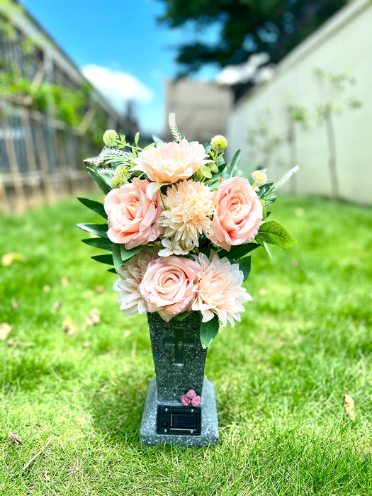 Bulk Exclusive 23.6" Large Angel Flowers in Solar Led Cemetery Grave Vase with Spikes Artificial Cemetery Flowers Wholesale