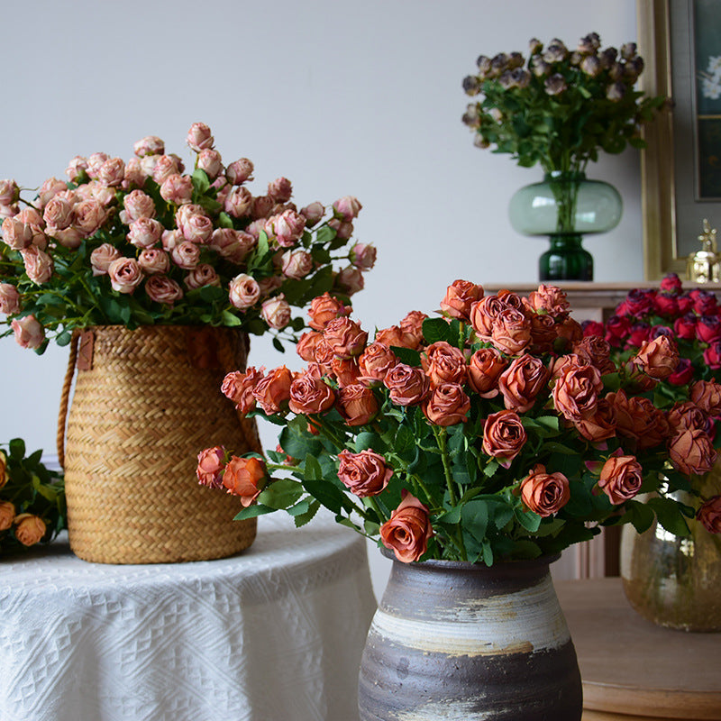 Bulk 17.3" Lifelike Artificial Mini Roses with Burnt Edge for Home Decor, Wedding Centerpieces, DIY Crafts Wholesale